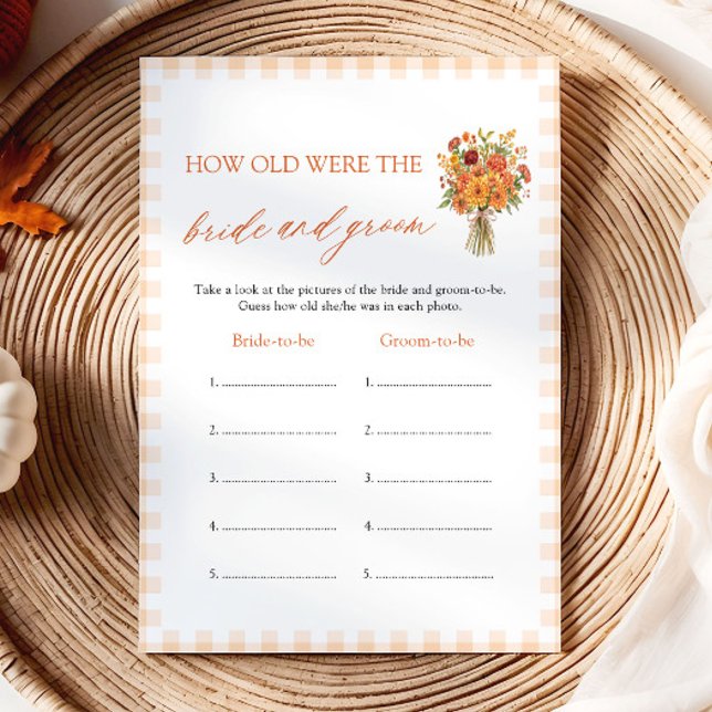 Convites Jogo Laranja de Outono - Qual era a Idade dos Noiv (Fall Orange How Old Were The Bride & Groom Game)