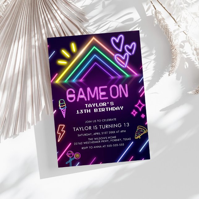 Convites Jogo No Aniversário Da Garota Neon Videos games (Criador carregado)