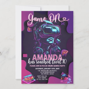 Convites Jogo No Neon Glow Level Up Video Game Aniversário