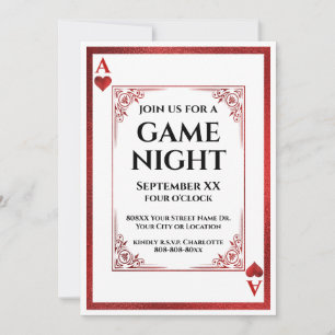 Convites Jogo Noturno Carta de Baralho Ás de Copas