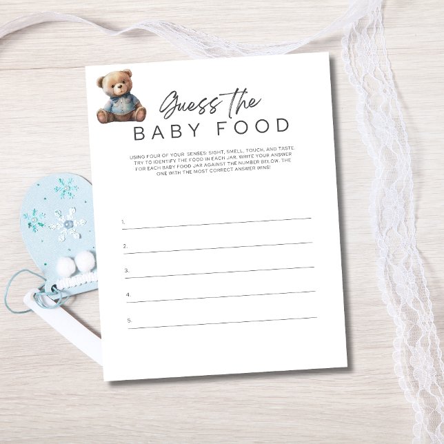 Convites Jogo para Chá de Bebê Menino - Adivinhe a Comida d (Baby Shower Game for Baby Boy Shower. Guess The Baby Food Game)
