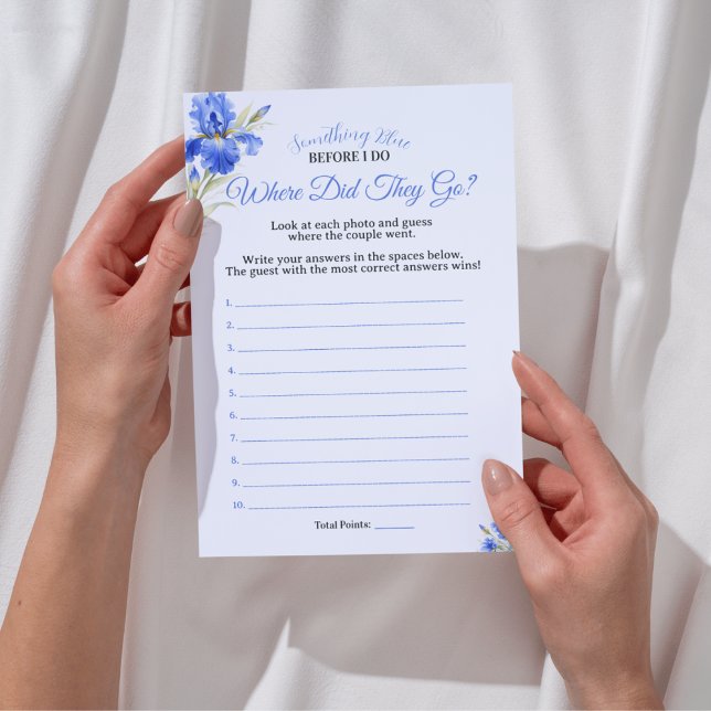 Convites Jogo para Chá de Noiva Blue Iris Onde Eles Foram (Blue Iris Where Did They Go Bridal Shower Game Invitation
)