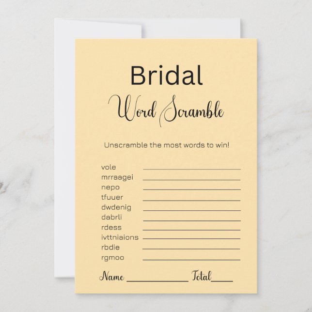 Convites Jogo Peach Bridal Word Scramble (Frente)