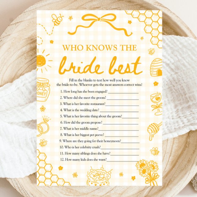 Convites Jogo Quem Conhece Melhor a Noiva Abelha Mel Amarel (Yellow Honey Bee Who Knows The Bride Best Game)