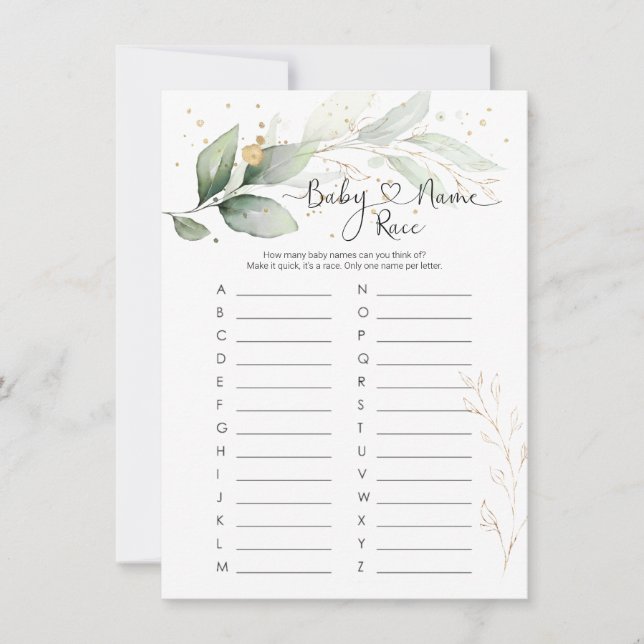 Convites Jogo Race de Nome do Bebê, Jogo de Chá de fraldas  (Frente)