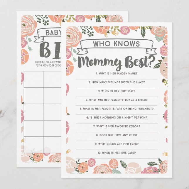 Convites Jogo Rosa de Chá de fraldas Duplo Lado (Frente/Verso)