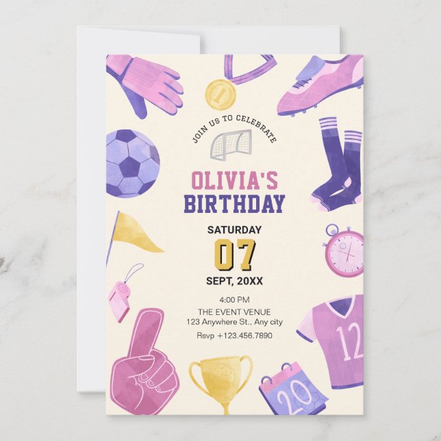 Convites Jogo roxo rosa futebol (Frente)