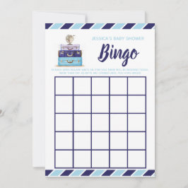 Convites jogo temático chá de fraldas bingo azul viagem