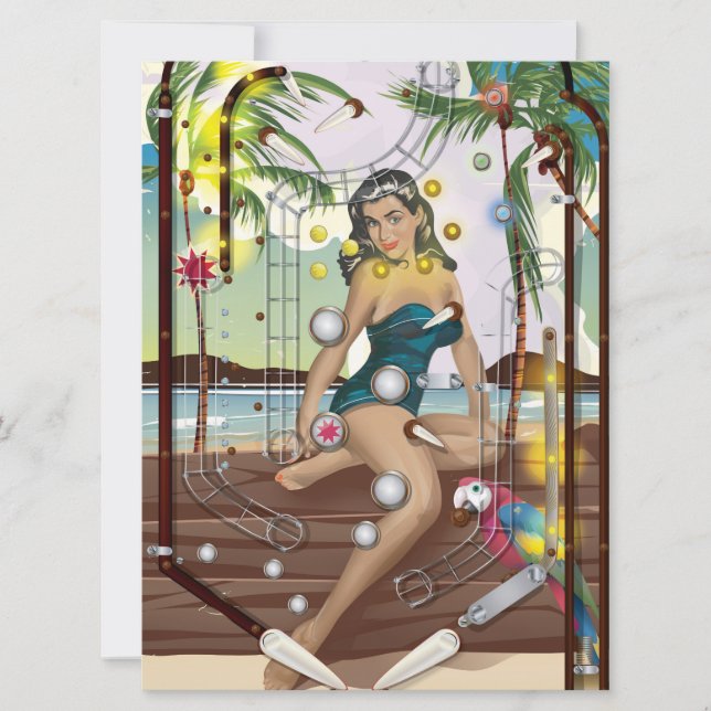 Convites Jogo Vintage Pinball Machine (Frente)