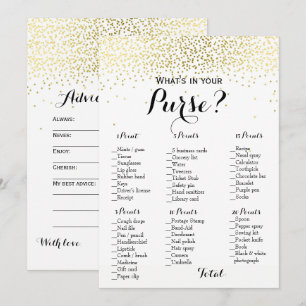 Convites Jogos de Chá de Bebê e Noiva com Confete Dourado d