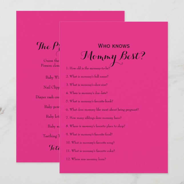 Convites Jogos de Chá de fraldas Rosa Quente Duplo (Frente/Verso)