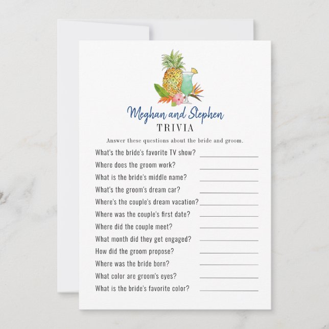 Convites Jogos do Chá de bebidas tropicais Trivia (Frente)