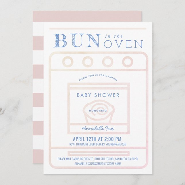 Convites Jogue no Chá de fraldas Virtual Rosa Forte (Frente/Verso)