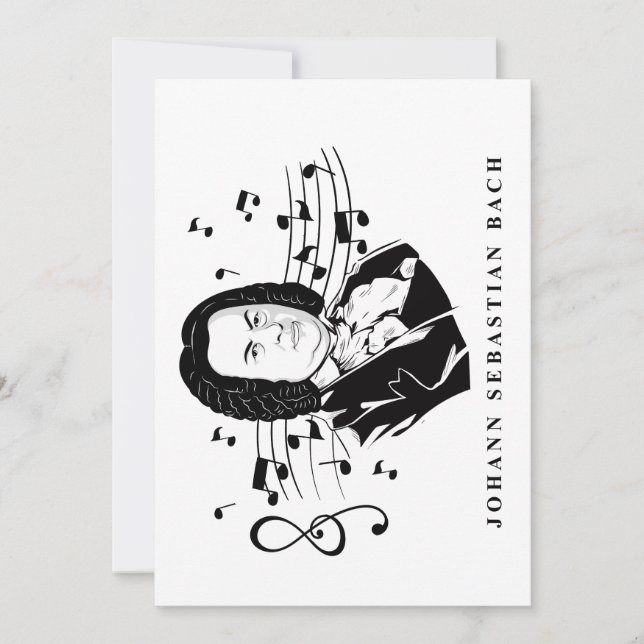 Convites Johann Sebastian Bach Portrait e Bust com Notes (Frente)