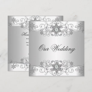 Convites Joia de Diamante Branco Prata de Casamento Elegant