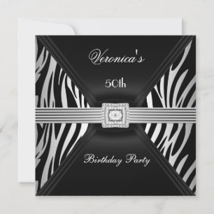 Convites Jóia de Diamante Zebra Preto Prata de Aniversário 