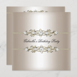 Convites Joia de Festa de aniversário Dourada de Biege Eleg