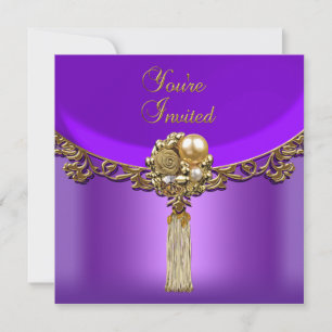 Convites Jóia de Festa Elegante Roxo Dourado para Todas as 