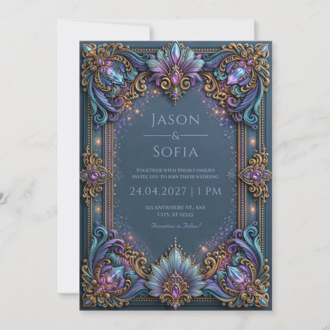 Convites Joia de Filigrana de Ametista Casamento (Frente)