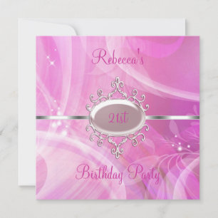 Convites Joia de Prata Abstrata Rosa Aniversário de 21 anos