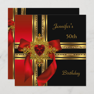 Convites Joia do Coração Dourado Vermelho da 50ª Festa de a