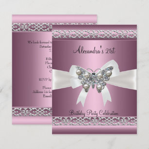 Convites Joia Elegante Borboleta Rosa de Cetim para Anivers