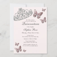 Joia Rosa Esmagada Tiara Borboleta Quinceanera