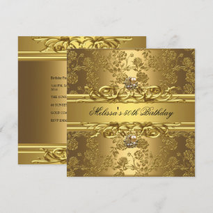 Convites Joias Florais de Aniversário de 50 Anos Dourado So