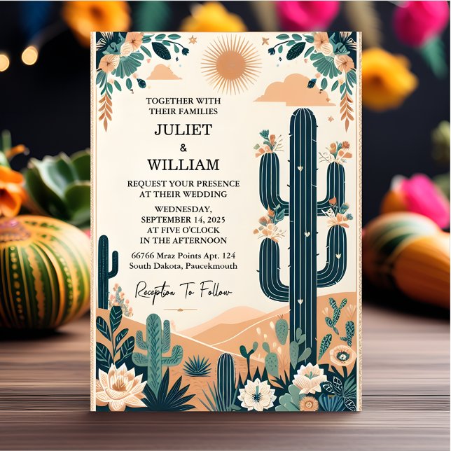 Convites Join Elegant Fiesta Cactus Floral Casamento Mexica (Criador carregado)