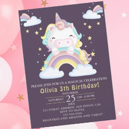 Convites Join the magical celebration, Cute Unicorn Girl