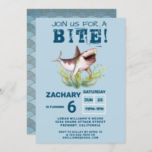 Convites Join Us For a Bite Funny Shark Boys Birthday Party