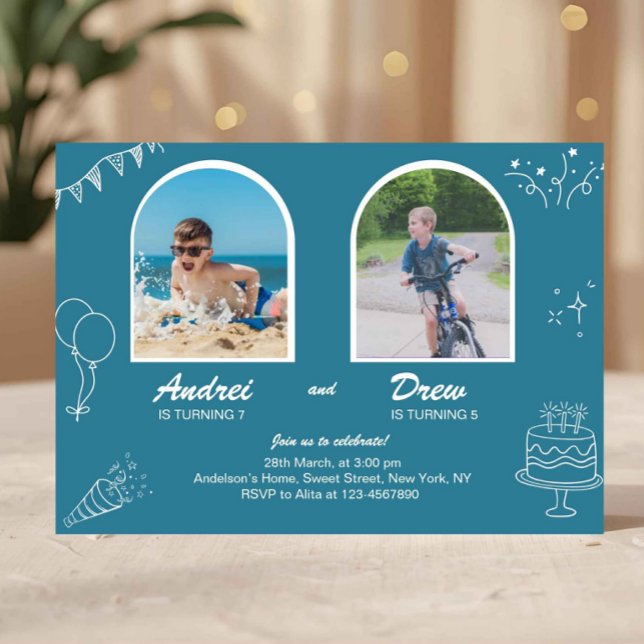 Convites Joint Birthday Invitation for Boys Double Party (joint birthday invitation, sibling birthday invite, two kids birthday invitation, double birthday pa)