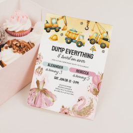 Convites Joint Construction & Ballerina Sibling Birthday