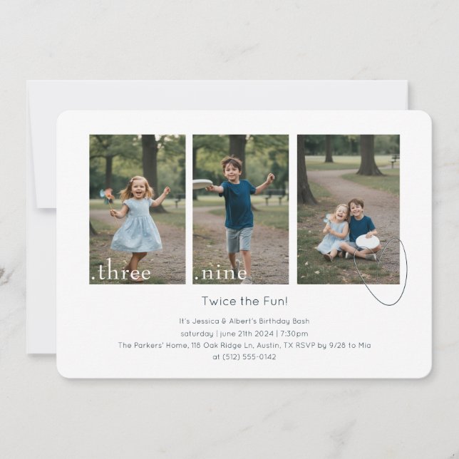 Convites Joint Dual Sibling Any Age Double Birthday Party (Frente)