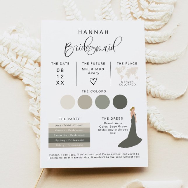 Convites JOLIE Modern EDITABLE Bridesmaid Info Card (Criador carregado)