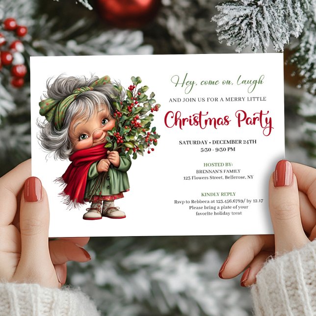 Convites Jolly Cartoon Granny Holiday Party Celebration (Jolly Cartoon Granny Holiday Party Celebration)