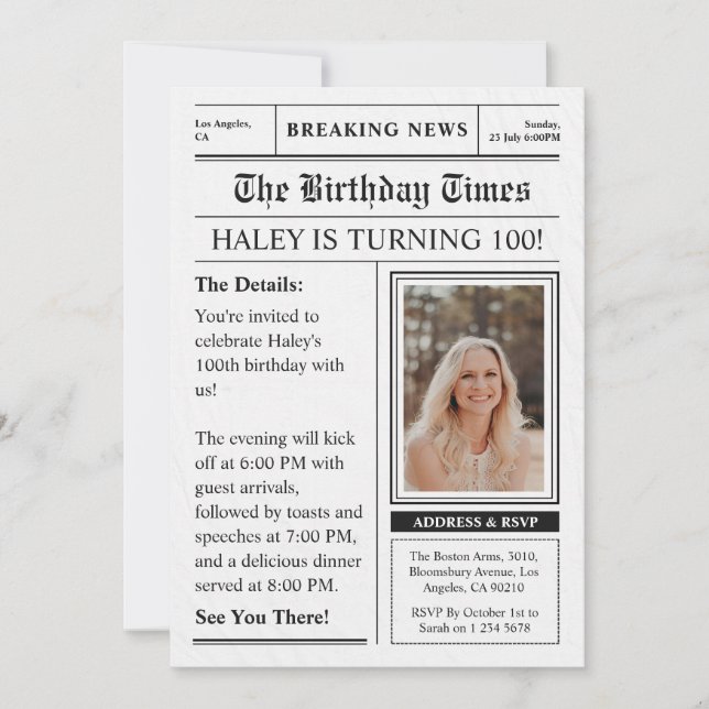 Convites Jornal 100ª Foto do Cobrir da Revista do Aniversár (Frente)