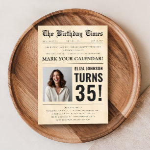 Convites Jornal Antigo Divertido Foto Aniversário de 35 Ano