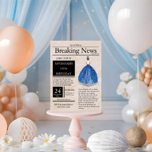 Convites Jornal Antigo Quinceañera Azul