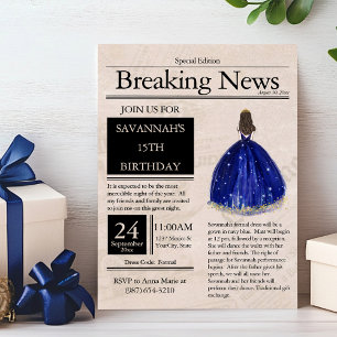 Convites Jornal Antigo Quinceañera Azul Marinho