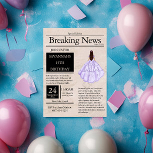 Convites Jornal Antigo Quinceañera Lilás Roxo