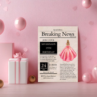 Convites Jornal Antigo Quinceañera Rosa Salmão