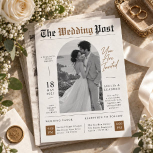 Convites Jornal de Casamento Luxo Foto Preto e Branco