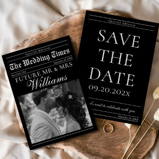 Convites Jornal de Casamento Minimalista com Foto Save The 