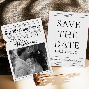 Convites Jornal de Casamento Minimalista com Foto Save The