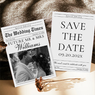 Convites Jornal de Casamento Minimalista com Foto Save The 