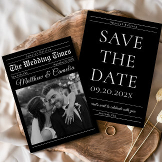 Convites Jornal de Casamento Minimalista com Foto Save The 