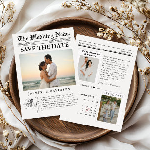 Convites Jornal de casamento minimalista moderno para guard