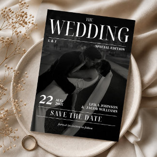 Convites Jornal de Casamento Save the Date Moderno Revista