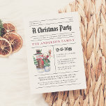 Convites Jornal de Natal | Festa de Férias Snowman<br><div class="desc">Leia tudo sobre isso! Volte a tempo com este convite de festas de Natal divertido e festivo! No topo do convite, "Uma festa de Natal" é impressa na tipografia da letra preta, seguida do nome da sua família em vermelho-escuro. Há uma ilustração do boneco de neve com aquarela no lado...</div>